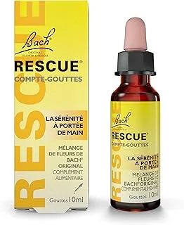 RESCUE Compte-gouttes 10ml, réconfort calme et sérénité, mélange naturel de 5 Fleurs de Bach Original, idéal pour les stress du quotidien : voyages, examens, permis de conduire, journées chargées