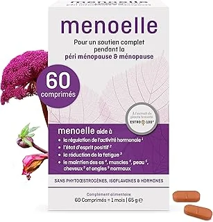 Menoelle - Complément Alimentaire Ménopause & Pré-Ménopause - Traitement Bouffées de Chaleur - Extrait Naturel d'EstroG-100, Vitamines & Minéraux - 60 comprimés - Bien-être Femme Sans Hormones
