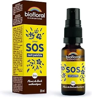 Biofloral SOS Secours Nuit Paisible Spray Bio 20 ml | Complexe de 6 Fleurs de Bach pour apaiser les pensées répétitives au coucher. Format spray, sans alcool.