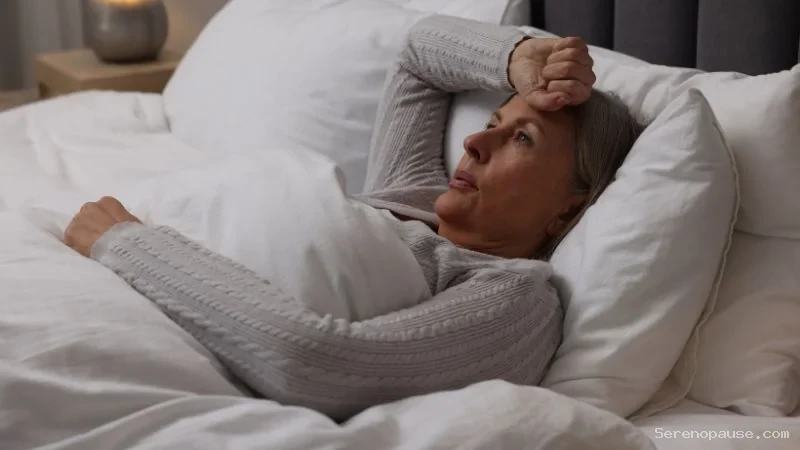 Femme d'âge mûr souffrant de sueurs nocturnes et d'insomnie